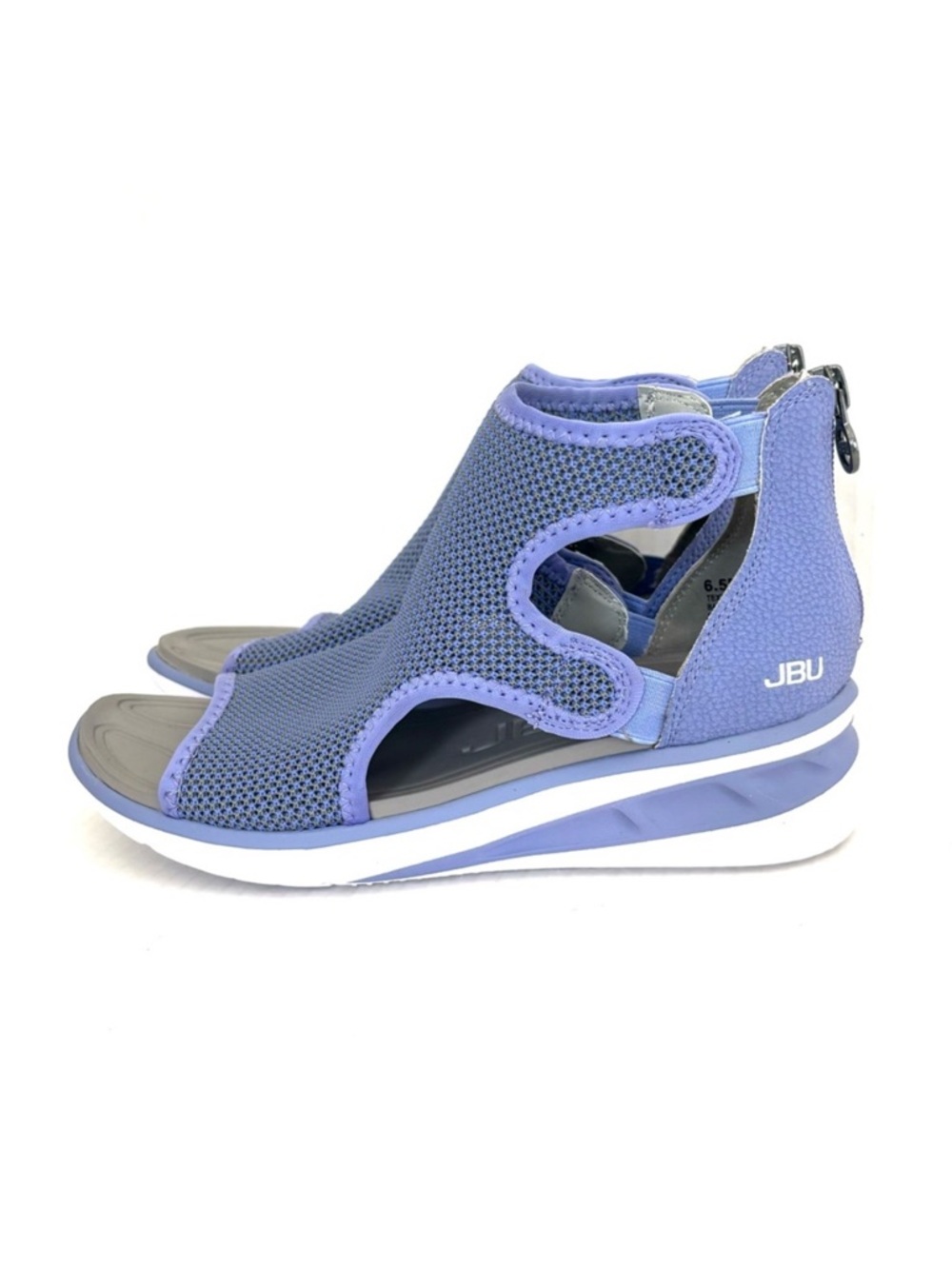 JBU Sport Nanette‎ Purple Grey Zip Heel Open Toe Wedge Sandals Shoes Womens 6.5